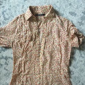 Zara S silk/cotton floral blouse/button down
